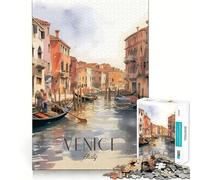 Venecia,Italia Acuarela Rompecabezas para Adultos de 1000 Piezas Juego Mental Divertido Tecnología Avanzada de Corte láser Un desafío entretenido para Pasar el Tiempo (50x75cm)