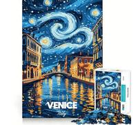 Venecia,Italia Juego de Rompecabezas de lógica de 1000 Piezas con diseño de la Noche Estrellada Corte de precisión y Bordes Lisos reuniones Familiares (38x26cm)