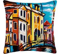 Venecia. Kit de punto de cruz. Funda de almohada de 16 x 16 pulgadas. Decoración para el hogar, bordado de punto de aguja, funda de cojín frontal, lona de tapiz impresa