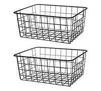 VENEKA 2X Cesta con Cable de Hierro, Cestas de Almacenamiento Cesta de Metal Sin Baño Intercalado Organizador Negro