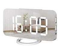 VENEKA Despertador digital de gran pantalla con un LED, un espejo, cargador USB, función Snooze modo atenuación junto al reloj de mesa para dormitorio