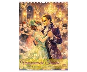 Venezianische Träume (Wandkalender 2027 DIN A3 hoch), CALVENDO Monatskalender: 12 magische Maskeraden in leuchtendem Anime