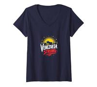 Venezuela Fuerte: Orgullo patriótico del Atardecer del Horizonte Camiseta Cuello V, Mujer, Azul Marino, XXL