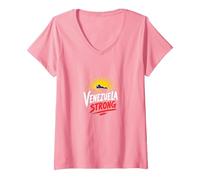 Venezuela Fuerte: Orgullo patriótico del Atardecer del Horizonte Camiseta Cuello V, Mujer, Rosado, L