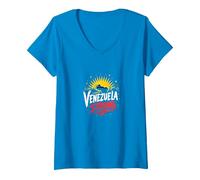 Venezuela Fuerte: Orgullo patriótico del Atardecer del Horizonte Camiseta Cuello V, Mujer, Zafiro, XL
