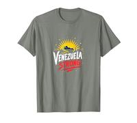 Venezuela Fuerte: Orgullo patriótico del Atardecer del Horizonte Camiseta, Hombre, Verde Militar Jaspeado, L