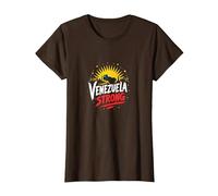 Venezuela Fuerte: Orgullo patriótico del Atardecer del Horizonte Camiseta, Mujer, Marrón, XS