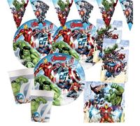 Vengadores Infinity Stones - Set de fiesta con banderines para 8 niños (45 | Platos de papel, vasos de papel, servilletas, banderines, bolsas para fiestas de cumpleaños infantiles