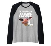Vengo de La Granja Humor Vaca Agricultura Francia Camiseta Manga Raglan