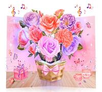 Venhoo Tarjeta desplegable para el día de la madre, tarjeta de felicitación de ramo de flores 3D con luces y música, clavel de rosas florecientes, regalo de recuerdo para mamá, madre, abuela de hija