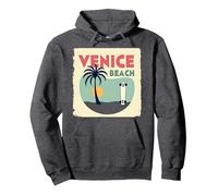 Venice Beach Retro Surf Skateboard Palmera Poster Sudadera con Capucha, Unisex para Adultos, Jaspeado Oscuro, M