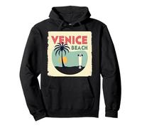 Venice Beach Retro Surf Skateboard Palmera Poster Sudadera con Capucha, Unisex para Adultos, Negro, L