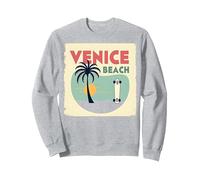 Venice Beach Retro Surf Skateboard Palmera Poster Sudadera, Unisex para Adultos, Gris Jaspeado, S