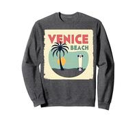 Venice Beach Retro Surf Skateboard Palmera Poster Sudadera, Unisex para Adultos, Jaspeado Oscuro, M