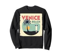 Venice Beach Retro Surf Skateboard Palmera Poster Sudadera, Unisex para Adultos, Negro, XXL