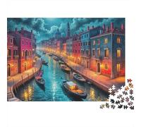 Venice Canals Desafiante 1000 Piezas Rompecabezas para Adultos Canal de Venecia de Noche con Luces de Ciudad Brillantes Premium Resistente Vibrante Alivio de Estrés 70x50cm/1000pcs