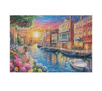 Venice Paisaje de Pueblo de Canal Puzzles 300 Piezas Portátil 3D Compacto Rompecabezas Familiar para Toda La Familia Maquetas Educativas Construir Aliviar Estrés 300 PCS