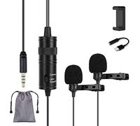 Venidice Lvd2M 3,5 mm Externo Doble Cabeza Conector Omnidireccional Microphone para Android Smartphone, DSLR Cámara sin Espejo, PC portátil, 19 pies Cable