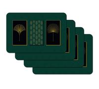 Venilia Juego de 4 Manteles Individuales Arco, Verde Oscuro, Hojas Doradas, Aciano, Palmera, 45 cm x 30 cm, Resistentes a la Suciedad y al Agua