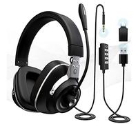 Venker Auriculares con micrófono, cancelación de Ruido con Material metálico, Orejeras de Cuero, 3.55 mm y USB/Tipo C con Control de Volumen, para Centro de Llamadas, seminarios Web de