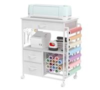 VENNQD Carrito de almacenamiento compatible con máquinas Cricut, soporte para máquina de corte con cajones y soporte para rollo de vinilo, mesa de gabinete rodante para estación de trabajo Cricut