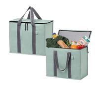 VENO Pack de 2 Bolsas de Comestibles Reutilizables Aisladas con Fondo de Cartón, Entrega de Alimentos, Resistente, Grande, Soportes Verticales, Plegables（Verde Claro,Pack de 2）