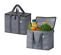 VENO Pack de 2 Bolsas Térmicas para Comida, Bolsa Porta Alimentos Grande con Asas, Cierre y Tapa, Bolsa Nevera Térmica de Delivery, Compra Sostenible,Reutilizable, Plegable (Gris,Pack de 2