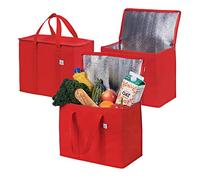 VENO Pack de 3 Bolsas Térmicas para Comida, Bolsa Porta Alimentos Grande con Asas, Cierre y Tapa, Bolsa Nevera Térmica de Delivery, Compra Sostenible,Reutilizable, Plegable (Rojo,Pack de 3)