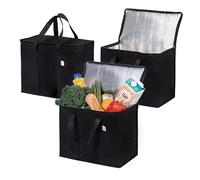 VENO Pack de 3 Bolsas Térmicas para Comida, Bolsa Porta Alimentos Grande con Asas, Cierre y Tapa, Bolsa Nevera Térmica de Delivery, Compra Sostenible,Reutilizable, Plegable (Negro,Pack de 3)