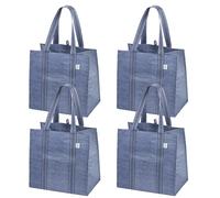 VENO Pack de 4 Bolsa de la Compra Reutilizable con Fondo Duro Reforzado, Correa, Plegable, Se Sostiene Vertical, Bolsa Multiuso Resistente, Bolsa de Utilidad para Todo (Gris, Pack de 4)
