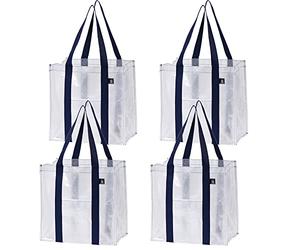 VENO Pack de 4 Bolsa de la Compra Reutilizable con Fondo Duro Reforzado, Correa, Plegable, Se Sostiene Vertical, Bolsa Multiuso Resistente, Bolsa de Utilidad para Todo (Claro,Pack de 4)