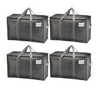 VENO Pack de 4 Bolsas de Almacenamiento para la Mudanza Extra Grande con Cremallera, Alternativa a las Cajas para Mudanzas, Bolsa de Viaje Plegable con Bolsillo para Etiqueta (Gris, Pack de 4)