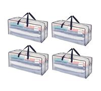 VENO Pack de 4 Bolsas de Mudanza, Almacenamiento Extra Grande con Correas de Mochila, Cremalleras y Asas Resistentes, Bolsas de Lavandería para Guardar Ropa y Embalar (Transparente,Pack de 4)