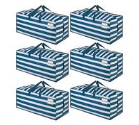 VENO Pack de 4 Bolsas de Mudanza, Almacenamiento Extra Grande con Correas de Mochila, Cremalleras y Asas Resistentes, Bolsas de Lavandería para Guardar Ropa y Embala (Raya Azul Marino,Pack de 6)