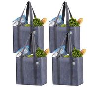 VENO Pack de 4 Bolsas Reutilizables para la Compra con Asas y Fondo Duro de Tamaño Compacto, Plegables, Duraderas, Resistentes - Perfectas para el Carro de la Compra (Gris,Pack de 4)