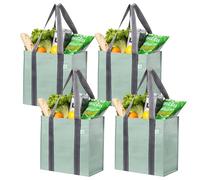 VENO Pack de 4 Bolsas Reutilizables para la Compra con Asas y Fondo Duro de Tamaño Compacto, Plegables, Duraderas, Resistentes - Perfectas para el Carro de la Compra (Verde Claro,Pack de 4)