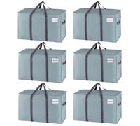 VENO Pack de 6 Bolsas de Almacenamiento para la Mudanza Extra Grande con Cremallera, Alternativa a las Cajas para Mudanzas, Bolsa de Viaje Plegable con Bolsillo para Etiqueta(Azure,Pack de 6)