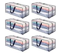 VENO Pack de 6 Bolsas de Mudanza, Almacenamiento Extra Grande con Correas de Mochila, Cremalleras y Asas Resistentes, Bolsas de Lavandería para Guardar Ropa y Embalar (Transparente, Pack de 6)