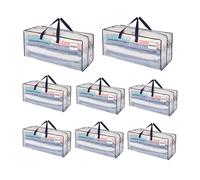 VENO Pack de 8 Bolsas de Mudanza, Almacenamiento Extra Grande con Correas de Mochila, Cremalleras y Asas Resistentes, Bolsas de Lavandería para Guardar Ropa y Embalar (Transparente, Pack de 8)