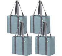 VENO Paquete de 4 bolsas de comestibles reutilizables y bolsas de compras con asas y parte inferior dura, tamaño compacto y cómodo. Plegable, duradero, resistente, perfecto para carrito de compras
