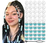 VENOFEN 50 cuentas de pelo europeas azules para rastas, joyería transparente, cuentas redondas acrílicas, accesorios de trenzas, decoración para mujeres