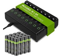 Venom Power 8-Way Base de Carga más 16 x Cargador de baterías AA de Alta Capacidad 2100mAh más 16 x AA