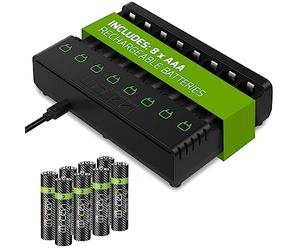 Venom Power - Base de Carga de 8 vías más 8 Pilas AAA Recargables de Alta Capacidad de 800 mAh