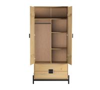 Venprodin - Armario Alto de 2 Puertas y 2 Cajones - 179x84x55 cm - Material de Madera Pino Macizo - Diseño Funcional y Espacioso - Color Miel con Estructura Negra