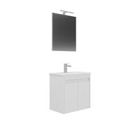 Venprodin - Conjunto de Baño LOVA 60 cm con Lavabo, Espejo y Luz LED - 60x61x36 cm - Mueble Blanco con 2 Puertas - Diseño Moderno y Funcional para Baños Pequeños o Aseos