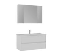 Venprodin - Conjunto de Baño Side con 2 Cajones, Lavabo y Espejo con Estantería de 100 cm - 52x100x46 cm - Mueble Blanco - Diseño Natural, Funcional y Acogedor para Baños Modernos