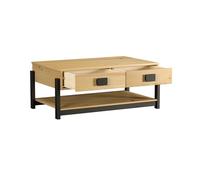 Venprodin - Mesa de Centro con 2 Cajones y Balda Inferior - 40x100x60 cm - Material de Madera Pino Macizo - Diseño Compacto, Práctico y con Estilo - Color Miel con Estructura Negra
