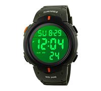 VenSten Reloj deportivo digital para hombre, resistente al agua, electrónico, militar, grande, analógico, duradero, reloj de pulsera, Verde militar., Correa