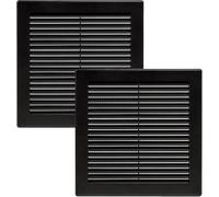 Vent Systems 200 x 200 mm - 2 piezas - Negro Cubierta de ventilación - Ranuras de ventilación cuadradas planas con mosquitero - Aberturas de ventilación HVAC para baño, oficina en casa - Rejilla