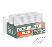 Vent Systems 450 x 120 mm, paquete de 2 registros de aire blancos para puerta, rejillas de ventilación de dos lados, rejillas de ventilación interiores, baño, armario, garaje a través de la puerta